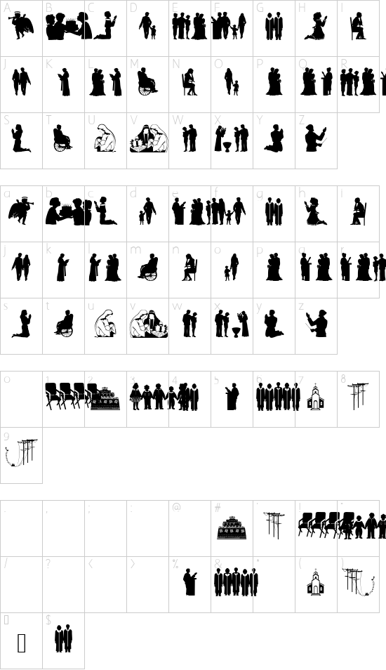 SomeSilhous font character map