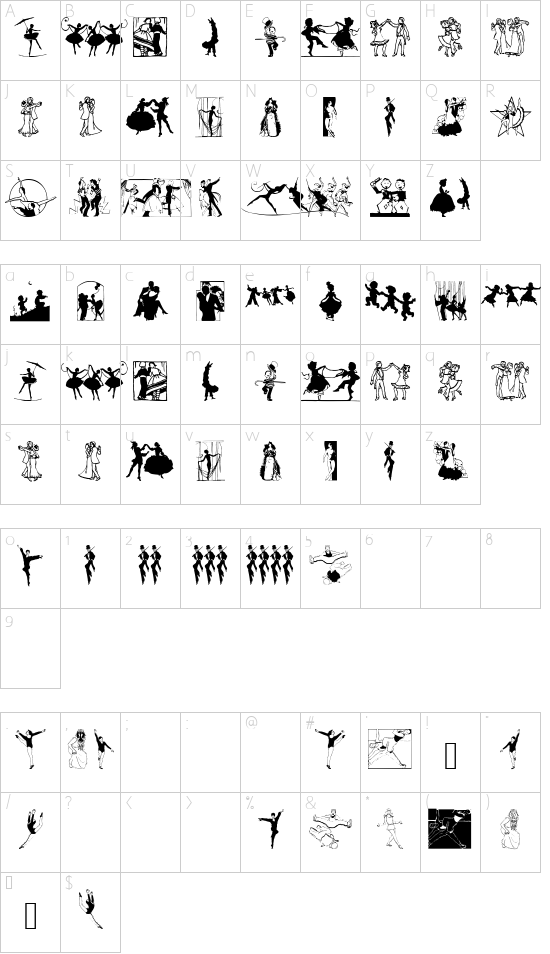 Tanzbar font character map