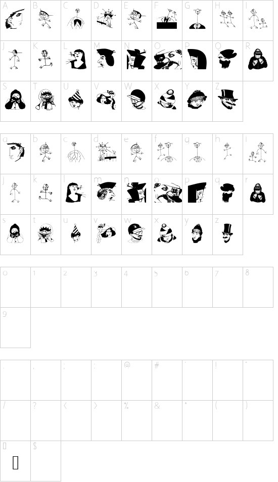 Vectories font character map
