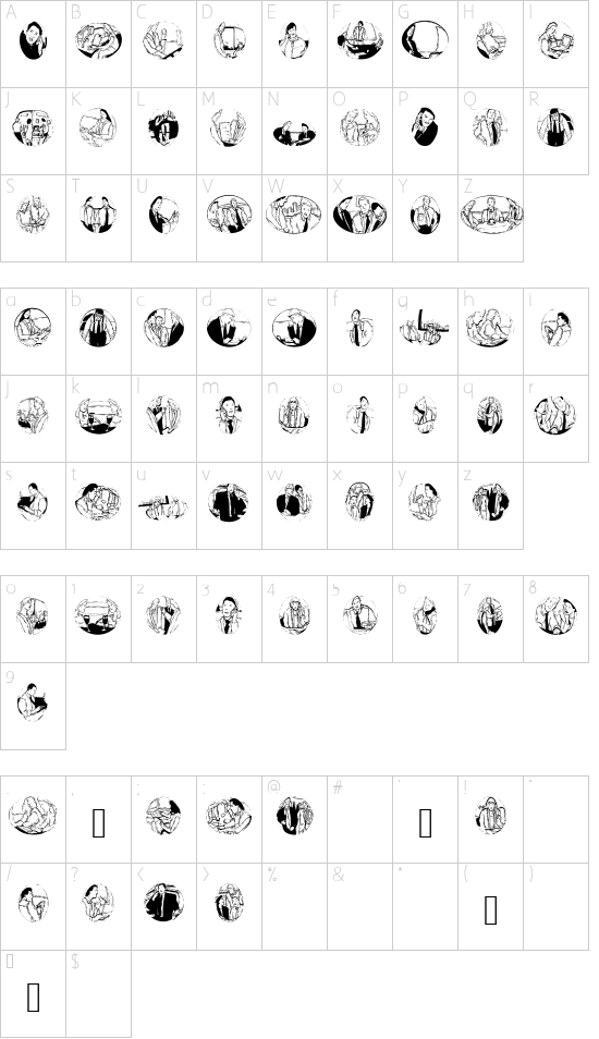 VeryBusy font character map