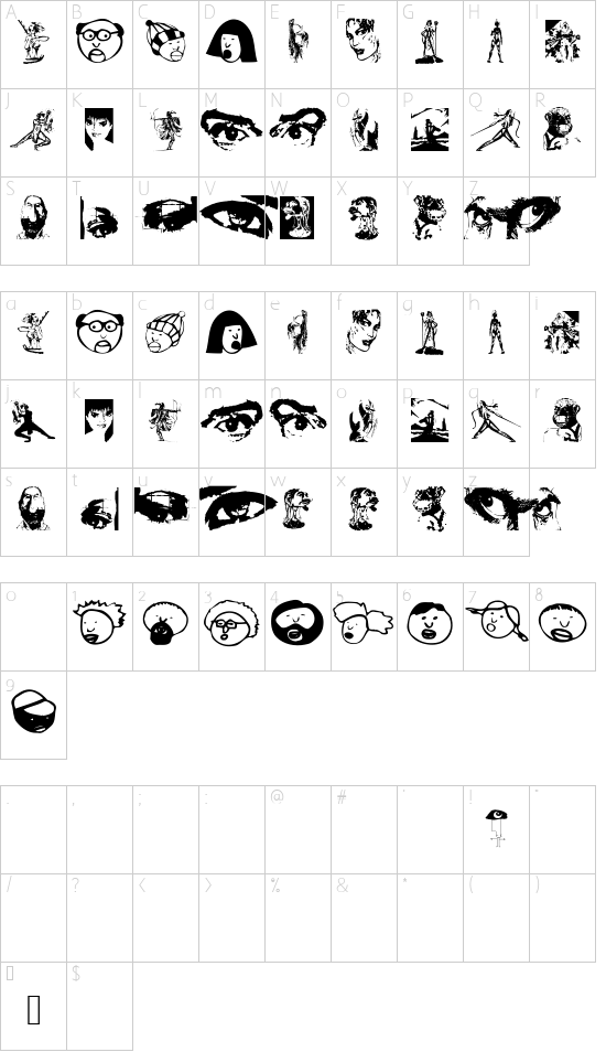 WebFolks font character map