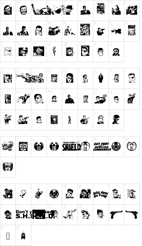 Knock Furious font character map