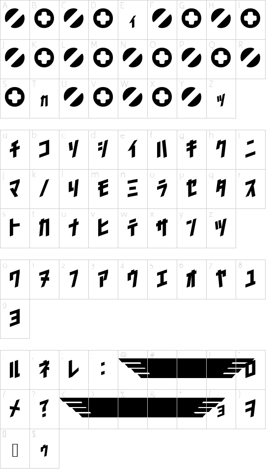 TrigunMaximumJ font character map