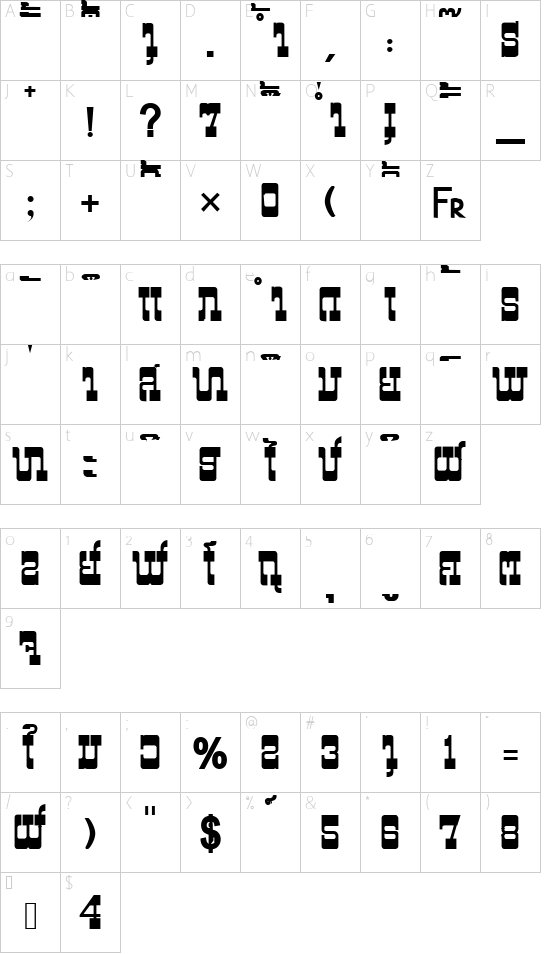 HONGKAD6 font character map
