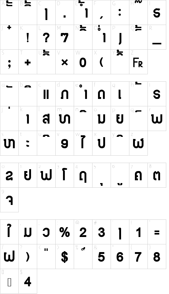 HONGKAD9 font character map