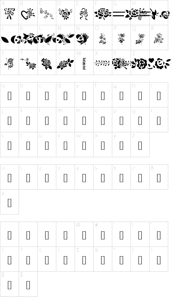 More Roses! font character map