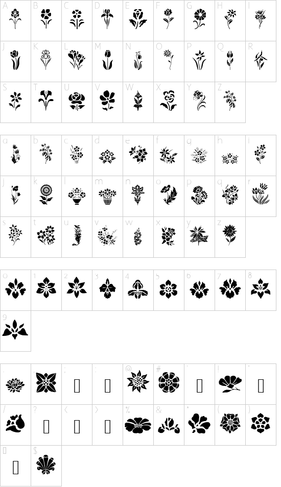 WWSpringTime font character map