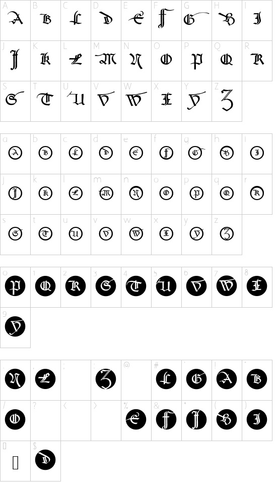 SchneidlerSchwabachInitials font character map