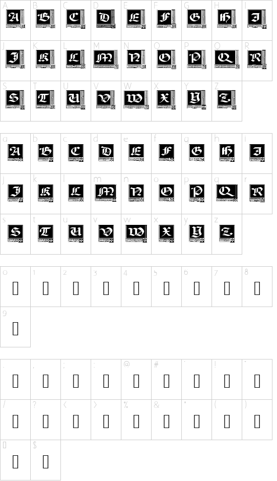 Woodcut_Capitals font character map