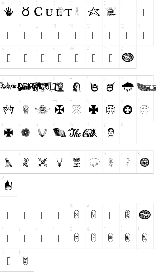 FFCultbats font character map