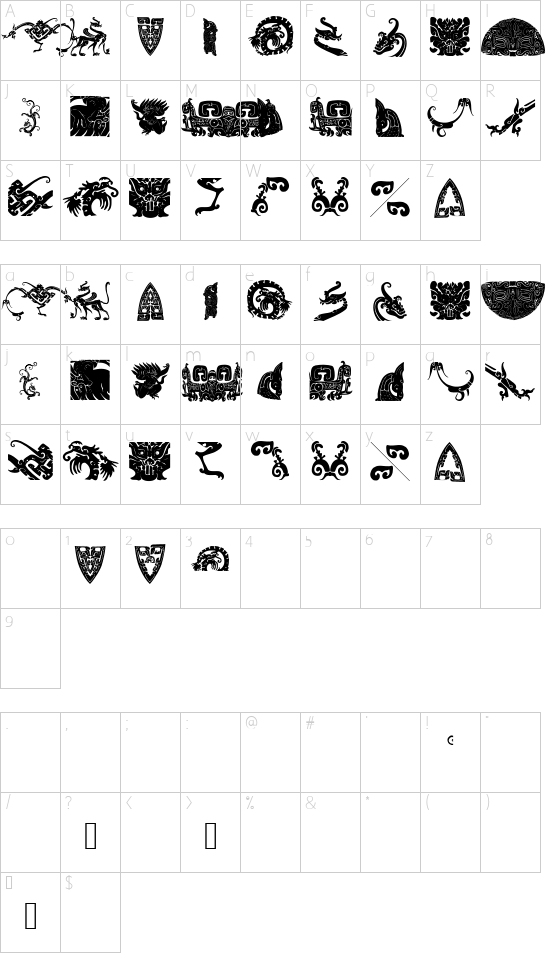 FantasticCreatures font character map