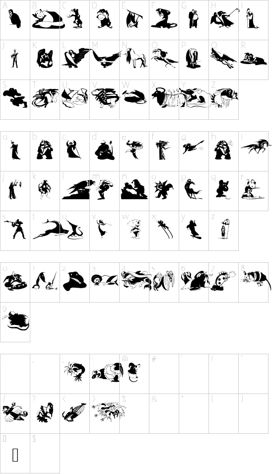 FantasyBeings font character map