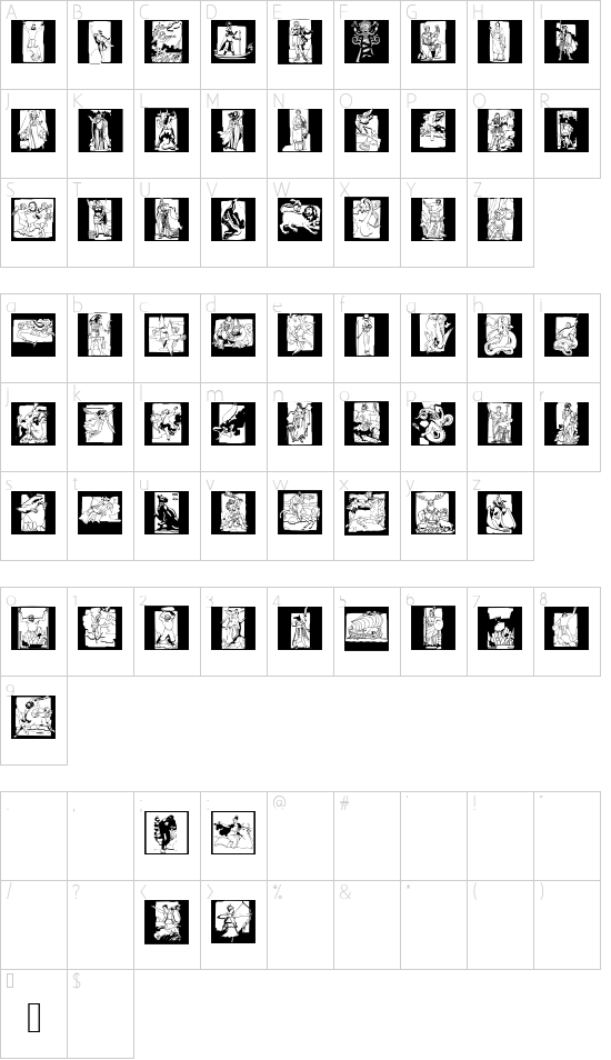 Myths font character map