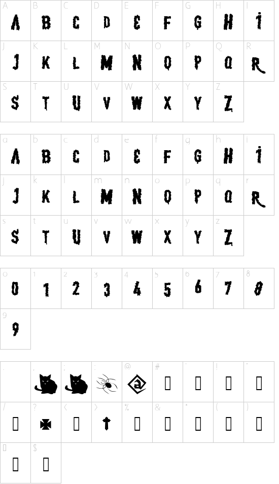 BJ REVOLTA font character map