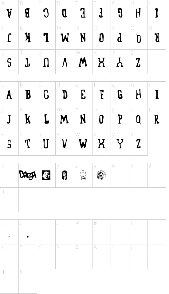BlufunkensideA font character map