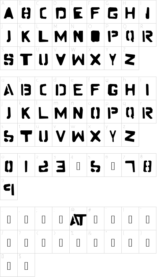 Firewater font character map