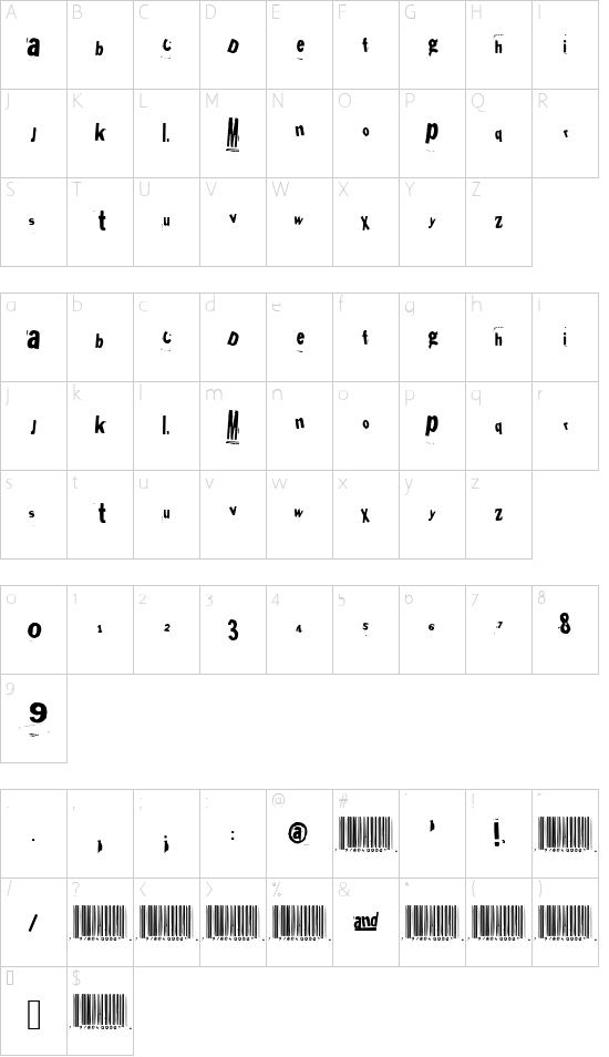 Heliosphan font character map