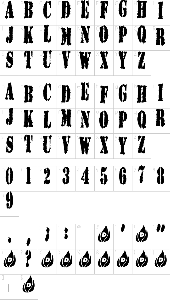 Mirror font character map