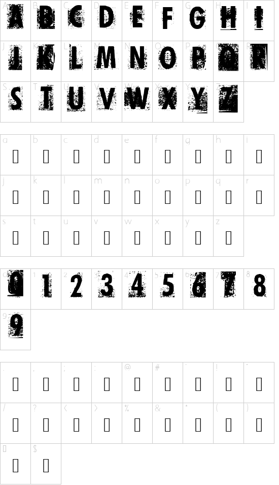 Print Error font character map