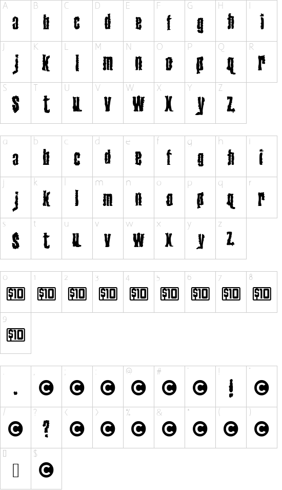 Venereal Disease font character map