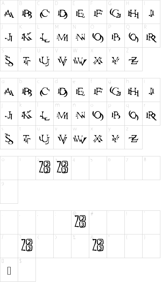 Zone23_zazen font character map