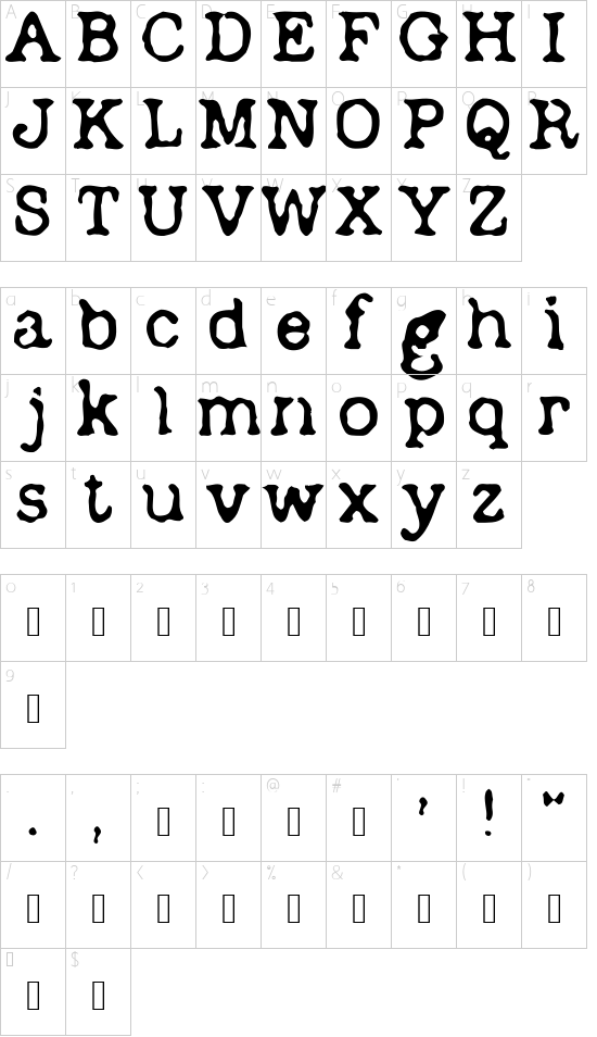 Depot font character map