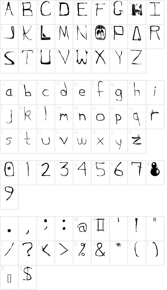 Squidgle font character map