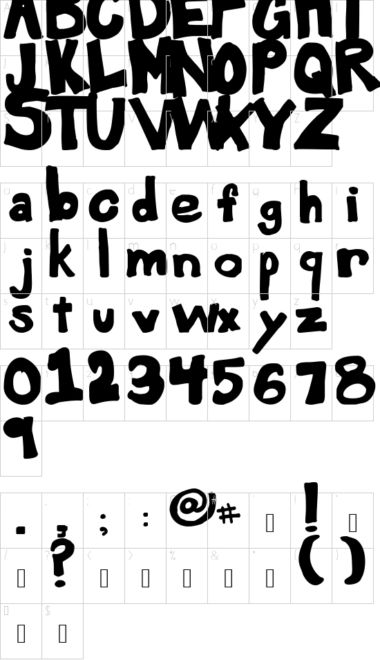 Yard Sale Regular font character map