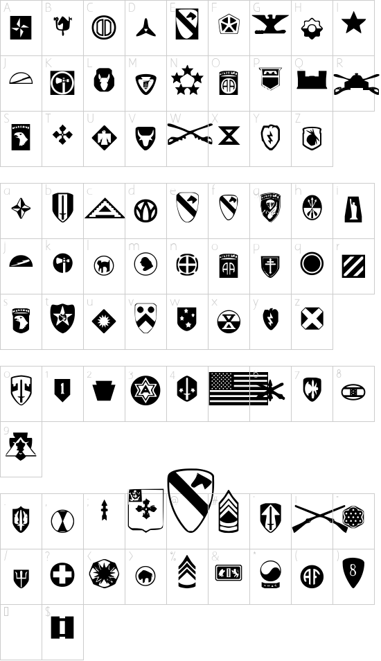 US Army font character map