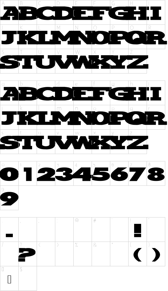 Millhouse font character map