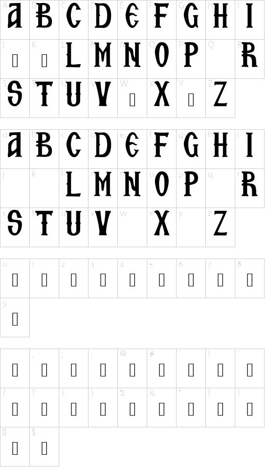 Zamolxis VII font character map