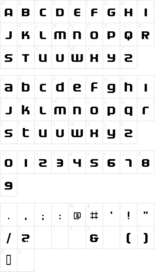 Electrofied font character map