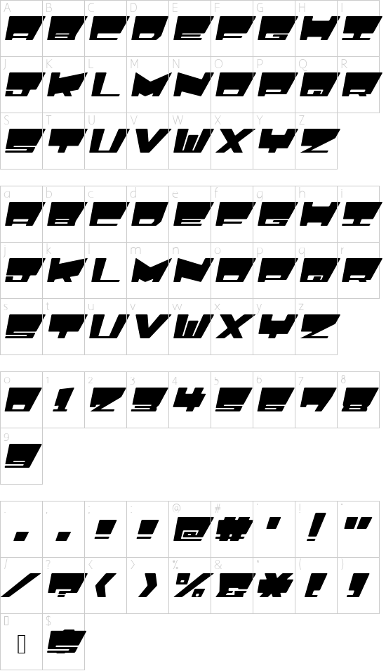 HyperLalabellEI font character map