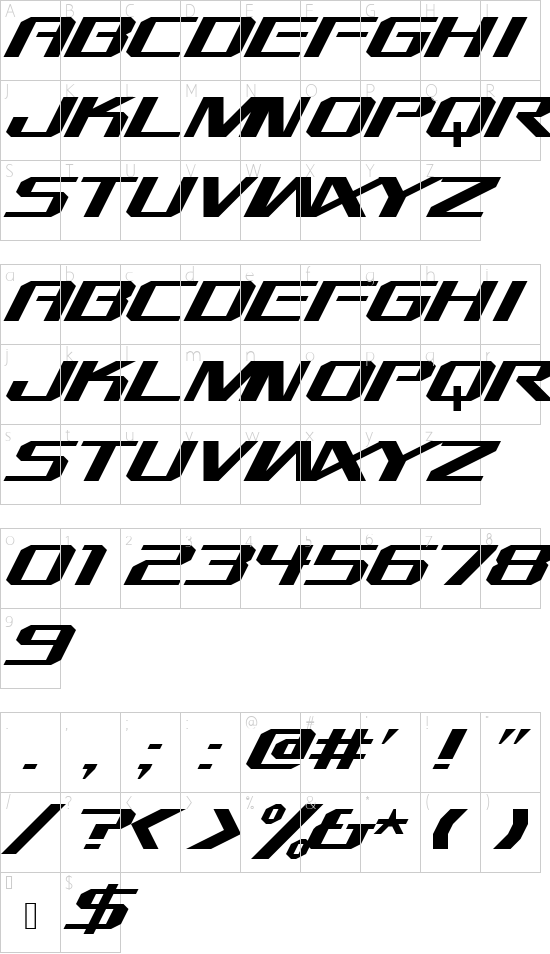 Blazer of Trails 2002 Regular font character map