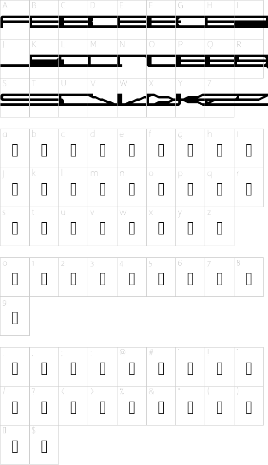 Gone Wide Regular font character map