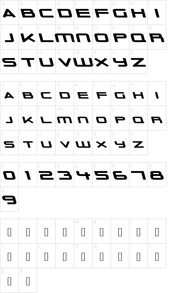 Outer Limits Solid Extended Italic font character map