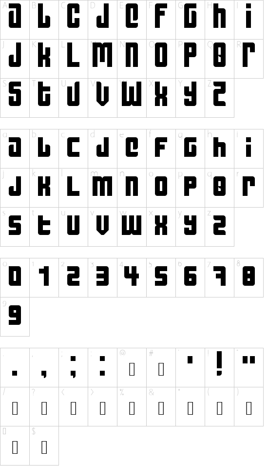 Creatica Regular font character map