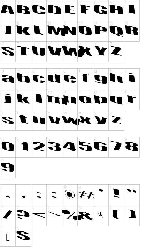 Retsyn Dilated font character map