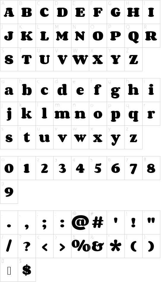 Corben font character map