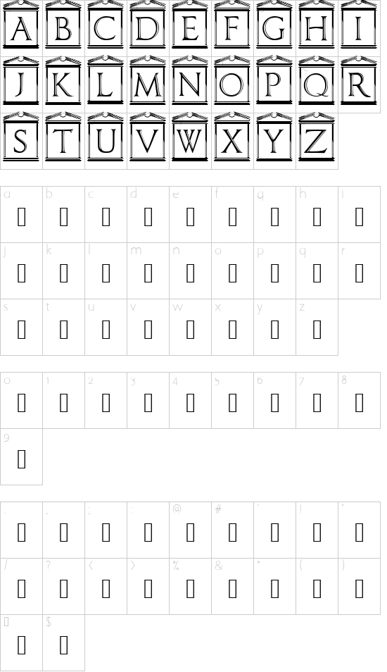 PaladinCapitals font character map