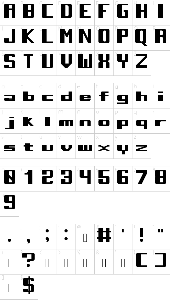 Retrotech Regular font character map