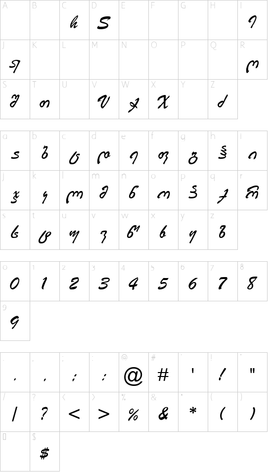 Brush Script Georgian font character map