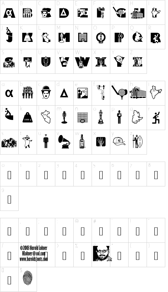 Alpha Bravo font character map