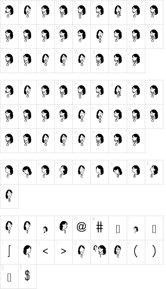 Alfa-larawan - Female Version font character map