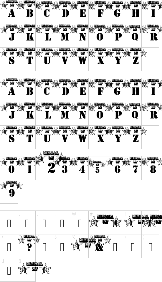 pf_memorial_day font character map