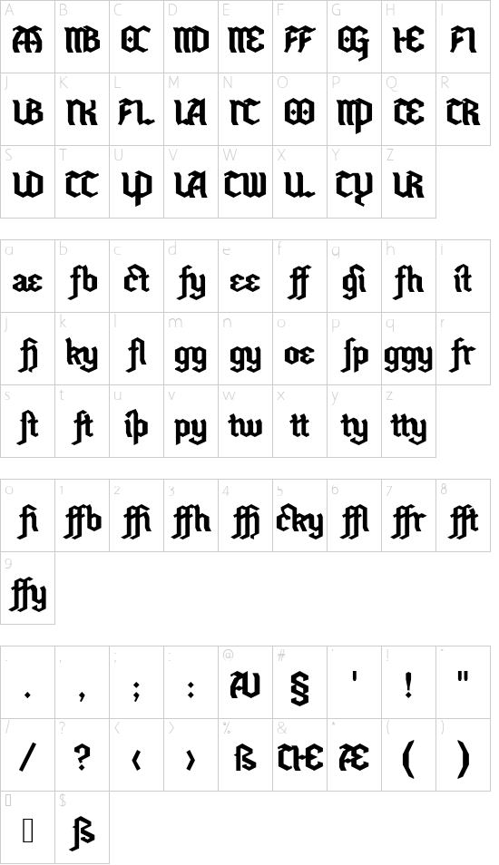 Hefeweizen AlternateLigaturesDTD font character map