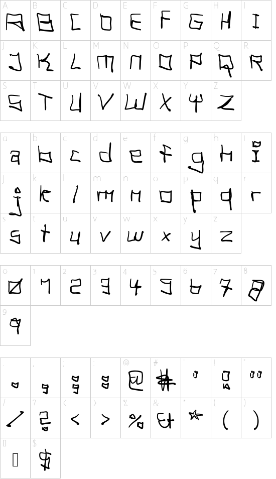 TagHandGraffitiTrash font character map