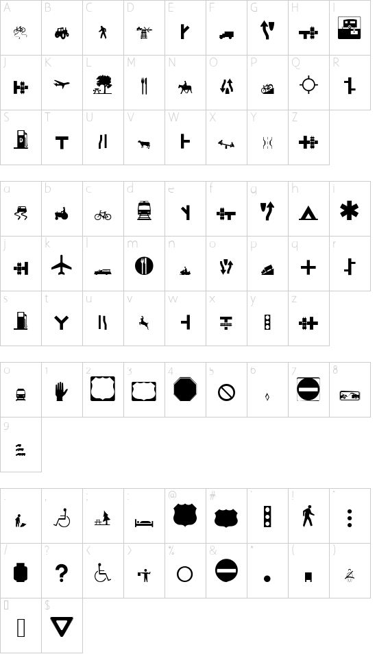 Roadgeek 2005 Icons font character map