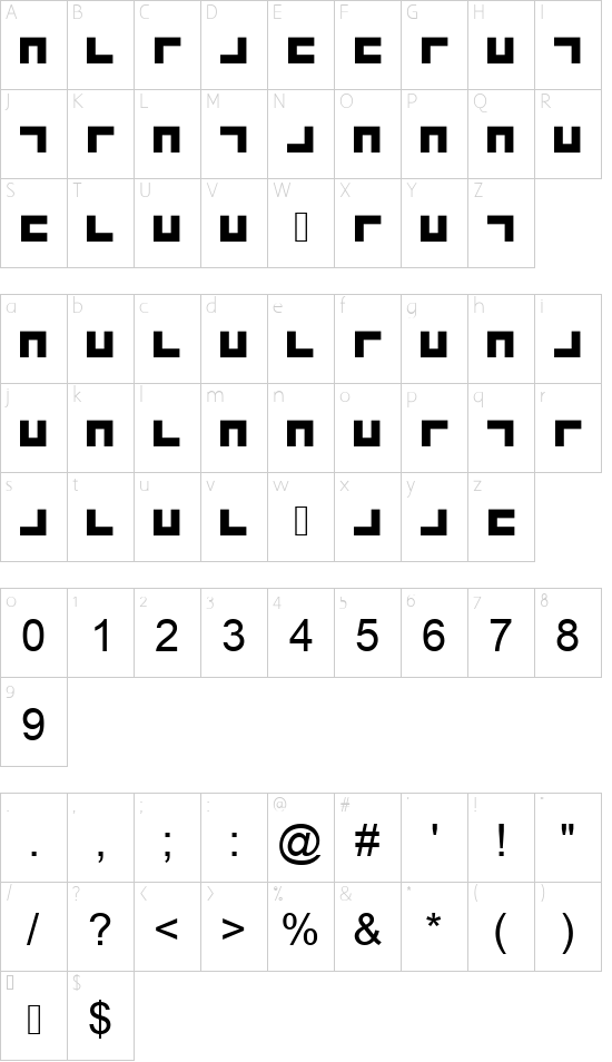 Scarborough font character map