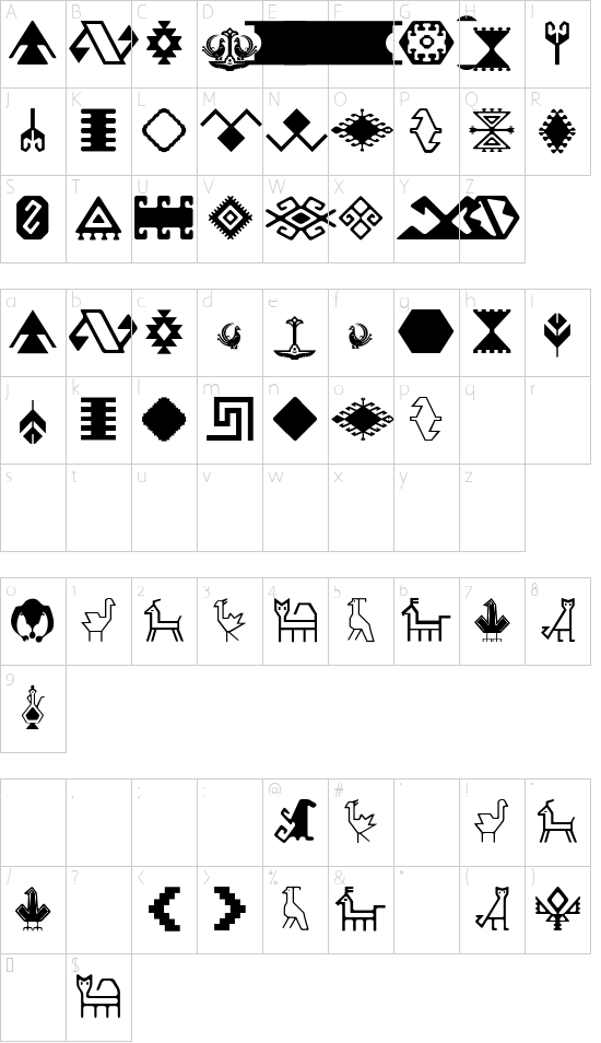 Dastafarin-Regular font character map